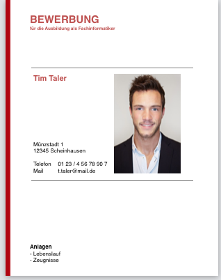 Vorlage Deckblatt Bewerbung